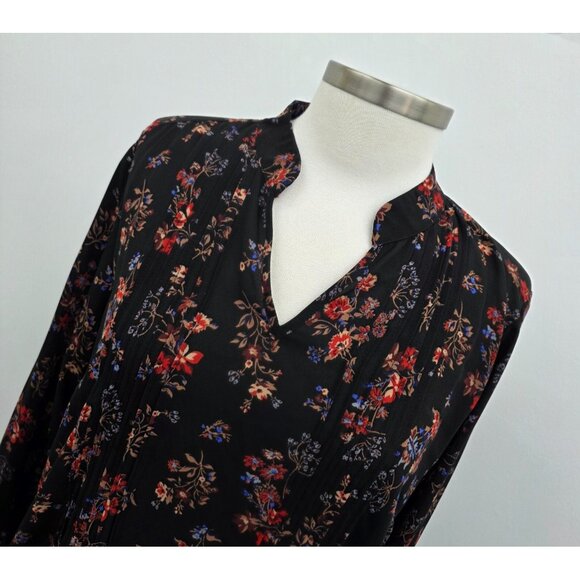 Joan Rivers Tunic Top Womens Size 12 Black Floral Pintuck‎ Long Sleeve Blouse - Picture 4 of 12